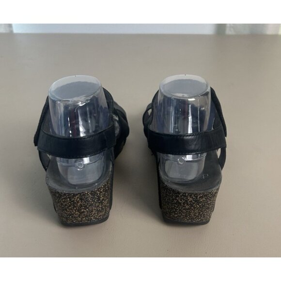 Dansko Savannah Black Leather Strappy Cork Wedge Sandals Women Size 8.5 EU 39 - Picture 3 of 11